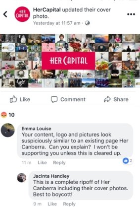 Social media users quickly called out The RiotACT for using very similar branding to HerCanberra when it created HerCapital.