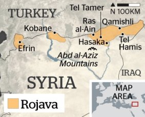 The areas of Syria now run by Kurdish militias and known as Rojava.