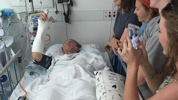 Brendan Powell, 17, is recovering in hospital after the crane he was in toppled in Newstead on Monday night.