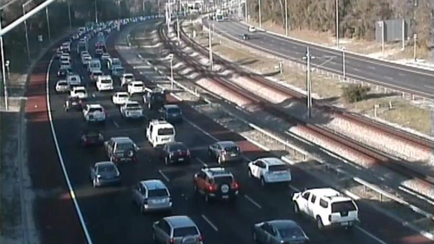 This photo of the Mitchell Freeway shows a jam between Vincent Street and Karrinyup Road at 8.41am. 