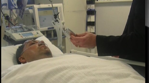 A screen shot of a police bedside interview with Adeel Khan in Royal Prince Alfred Hospital.