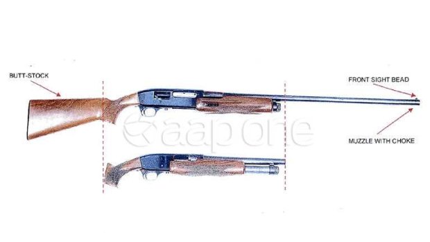 A court image showing how the shotgun used by Man Haron Monis in the siege was modified.