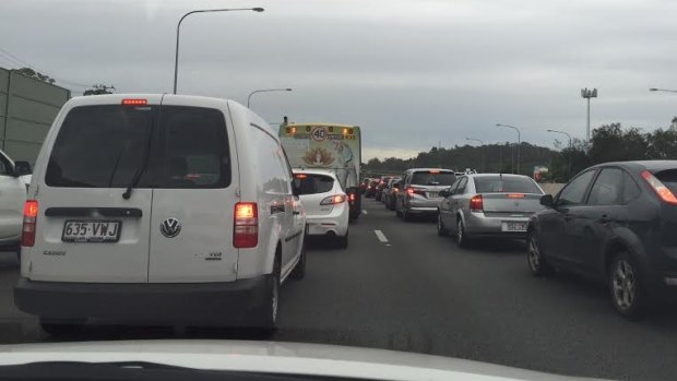 Long way to go... traffic bumper-to-bumper on the Pacific Motorway.