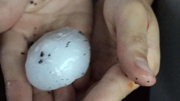 Photo of hail in Blyth, a small town in the Mid North of South Australia, where widespread damage has been reported. This photo from Tanya Bertelsmeier.