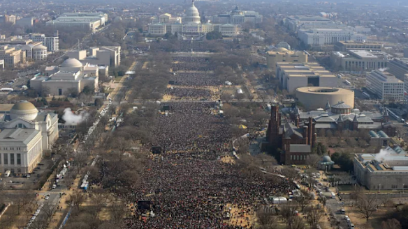 Massive crowds fill the national mall at Barack Obama's first inauguration in 2008.