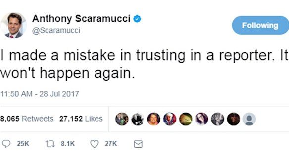 Mooch tweets Anthony Scaramucci tweets .