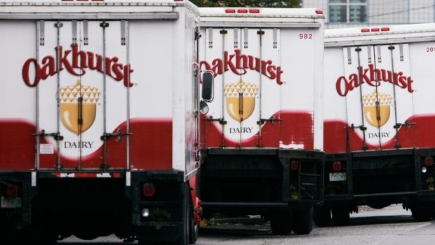 Oakhurst Dairy trucks lining up in Portland, in 2006. 