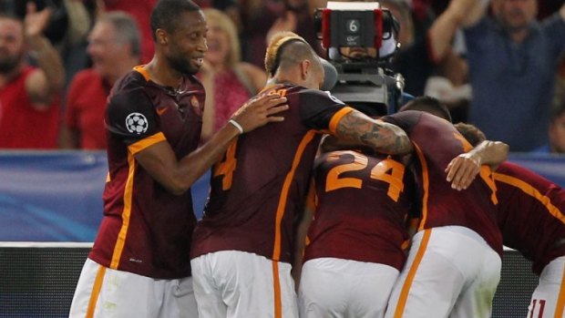 Alessandro Florenzi (24) with his teammates after the wonder goal.