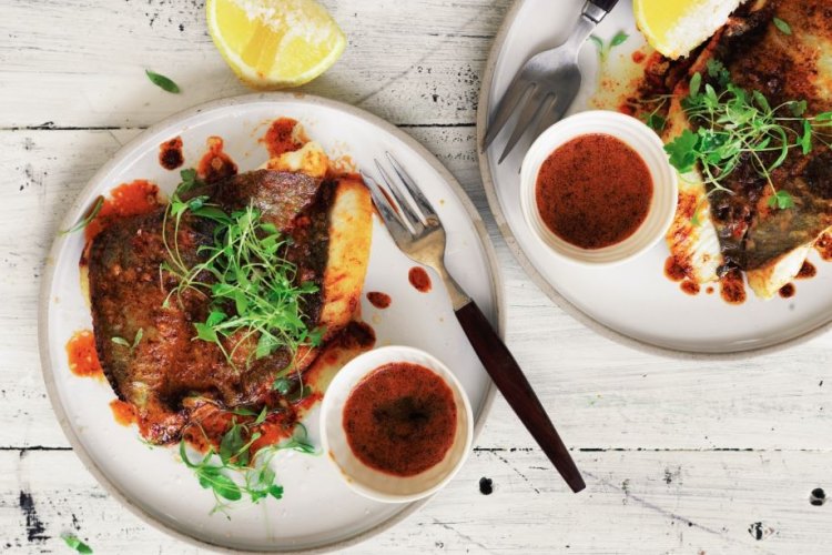 Pan-fried John Dory with smoked paprika butter.