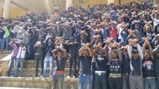 Student protesters in the Oromia region of Ethiopia in December 2015.