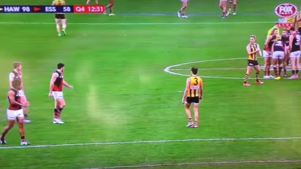 Sam Mitchell appears to taunt the Bombers players during Saturday's game.