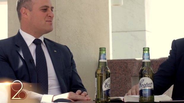 A white bloke in a blue suit, with beers. Bible not pictured.