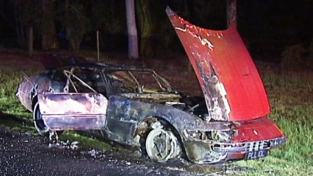 The Ferrari, whose previous owners included Dodi Fayed and Pink Floyd's Roger Waters, was found burnt-out at Langwarrin. 