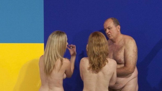 Art in the raw: Artist Stuart Ringholt leads a naked tour through the Museum of Contemporary Art in Sydney. 