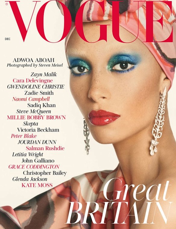 Adwoa Aboah for UK Vogue's December issue, new editor Edward Enninful's first edition. Photographed by Steven Meisel. 