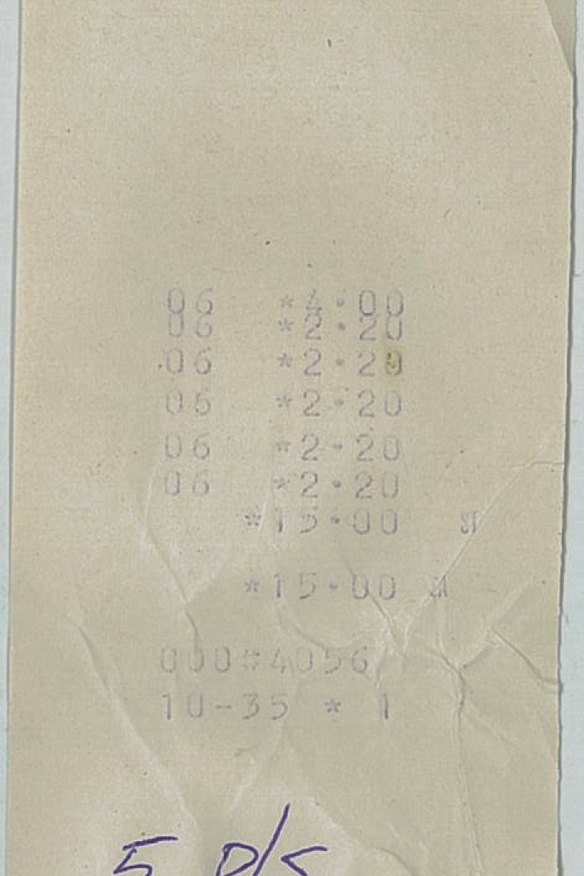 Lunch bill from the Tallarook General Store.