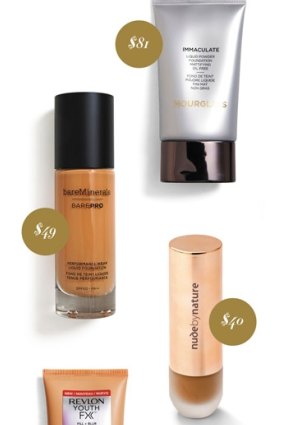 Hourglass Immaculate Liquid Powder
Foundation – Mattifying, $81. Bare Minerals BarePro Performance Wear Liquid Foundation, $49. Nude by Nature Flawless Foundation, $40. Revlon Youth FX Fill + Blur Foundation, $40.