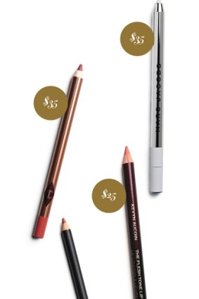 Marc Jacobs (P)Outliner Longwearn Lip Pencil in Invisible, $35.
Charlotte Tilbury Lip Cheat Lip Liner in Pillow Talk, $35. Kevyn Aucoin The Flesh Tone Lip Pencil in Peche, $25. Bare Minerals Gen Nude in
Borderline, $23.