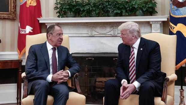 Donald Trump and Russian Foreign Minister Sergei Lavrov during the meeting at the White House.