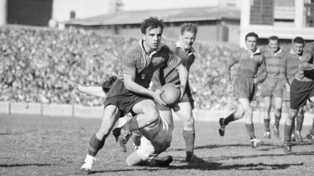 Churchill in action for the Rabbitohs against St George in 1953.