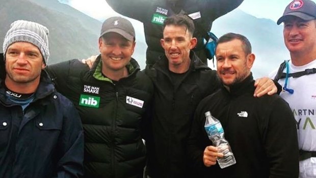 "Himalayas 1, Newcastle 0": Danny Buderus, Mark Hughes, Steve Crowe, Matty Johns and Steve Menzies at Everest base camp.