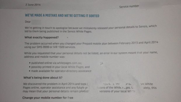 A portion of the letter Optus sent customers