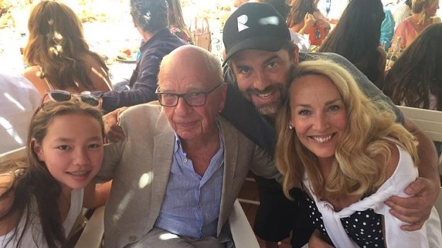 Chloe Murdoch, Rupert Murdoch, Brett Ratner and Jerry Hall celebrating Chloe's 13th birthday. 