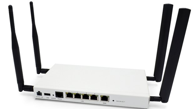 The 6350-SR LTE has four LAN ports and a WAN port on the back