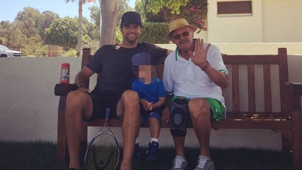 Mark Philippoussis and his dad Nikolaos Philippoussis posing in a Father's Day post. 