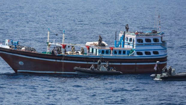 HMAS Darwin intercepts a small-arms smuggler
approximately 170 nautical miles off the coast of Oman.