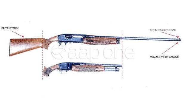 A court image showing how the shotgun used by Man Haron Monis in the siege was modified.