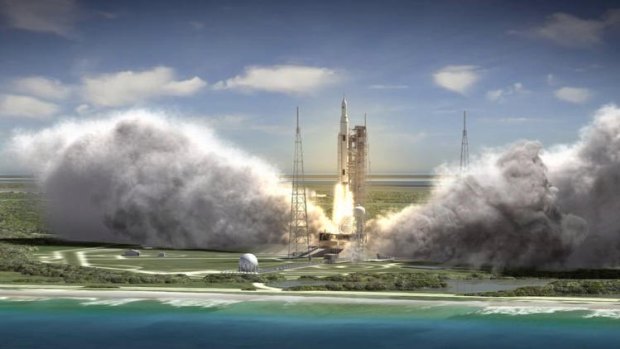 "We're ready to move forward," says Frank McCall, Boeing's Space Launch System deputy program manager. "This program has the potential to be inspiring for generations." Space Launch System at liftoff is depicted in this rendering.