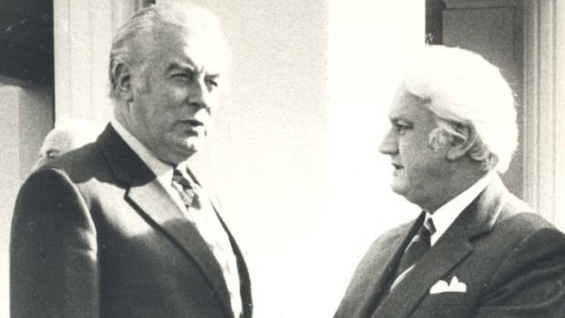 In better times: Gough Whitlam (L) speaking to Sir John Kerr.