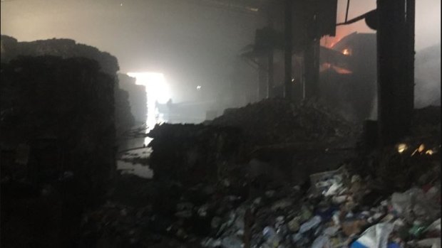 Inside the SKM Recyling factory in Coolaroo after the blaze in February.