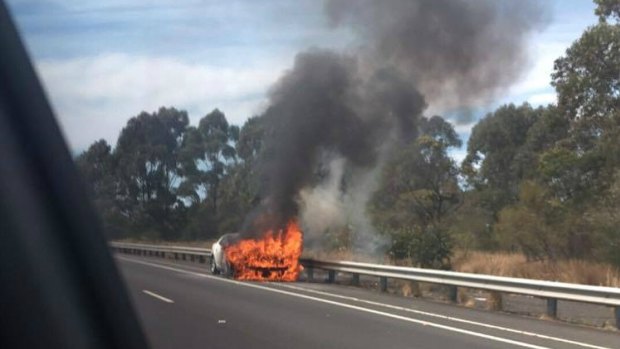 A car fire which sparked a bushfire in Sydney's south on Friday.