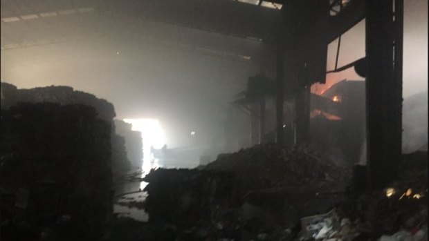 Inside the SKM Recyling factory in Coolaroo after the blaze in February.