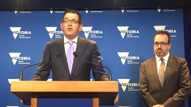 Premier Daniel Andrews announcing the night court with Attorney-General Martin Pakula.