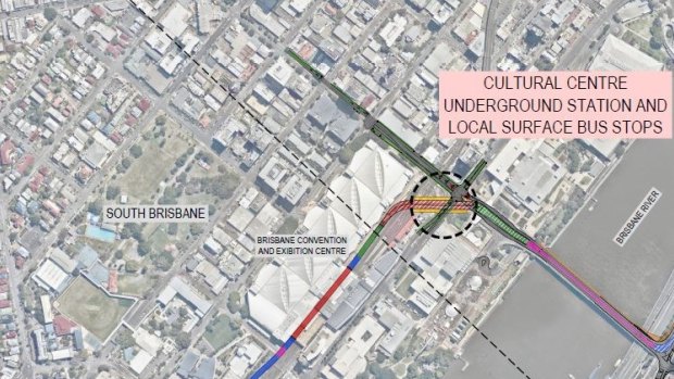 The proposed location of the Brisbane Metro's South Brisbane station, which will be seven metres underground.