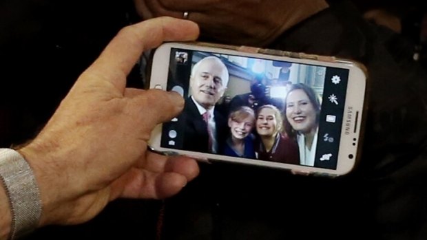 Malcolm Turnbull takes a selfie at a women-in-sport event in Melbourne this week.