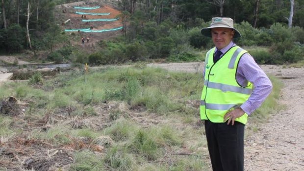 Goulburn Mulwaree Council operations director Matt O'Rourke pictured at the old Oallen Ford bridge in February, 2015 as construction was beginning.