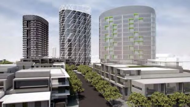 Three proposed apartment towers next to Flemington Racecourse railway station, on land in Ascot Vale. 