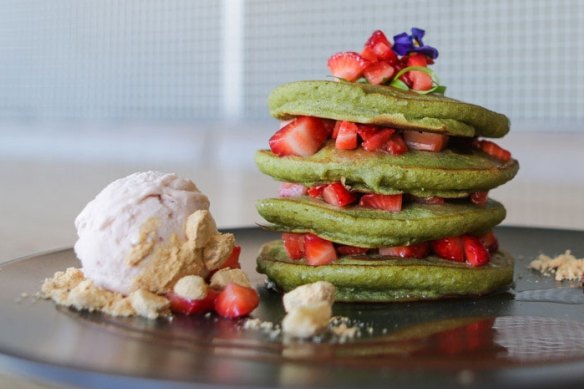 Matcha Mylkbar's matcha pancake stack.