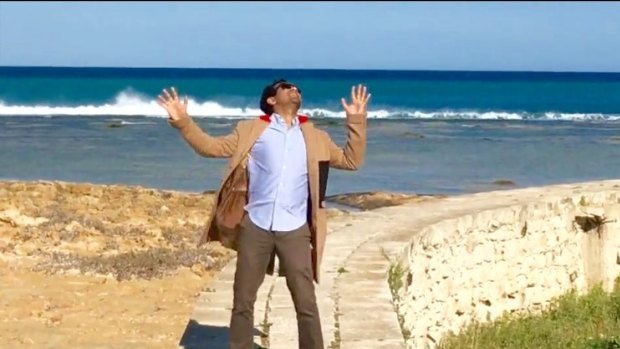 Still from Aziz Ansari and Eric Wareheim's spoof video for Kanye West's song <i>Famous</i>.