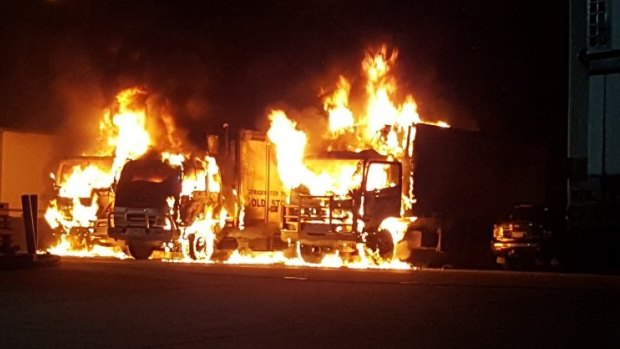 The suspicious fire at a Braeside transport business on Wednesday morning.