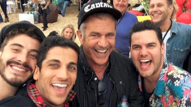 The captain and his team ... Ryan Corr, Firass Dirani, Mel Gibson and Ben Mingay on the set of <i>Hacksaw Ridge</i>.