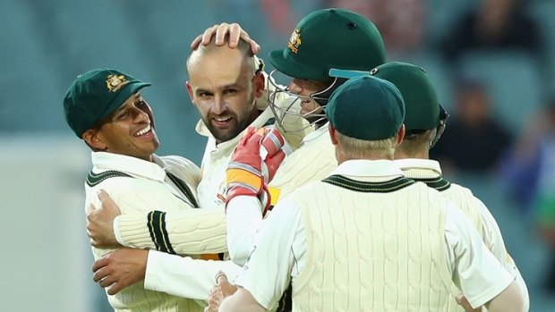Roaring back: Nathan Lyon took three South African wickets in the final session on day three.