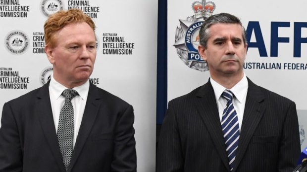 Australian Criminal Intelligence Commission state manager Warren Gray and Detective Superintendent Scott Cook.