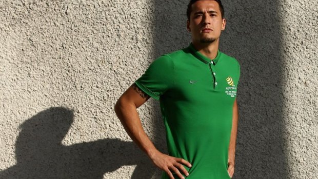 Jason Davidson poses at the Australian team hotel in Vitoria the day after Australia's loss to Croatia.