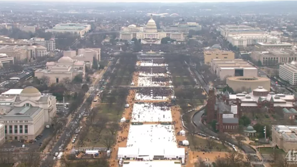 An aerial view of sparse crowds on the national mall at Donald Trump's inauguration.