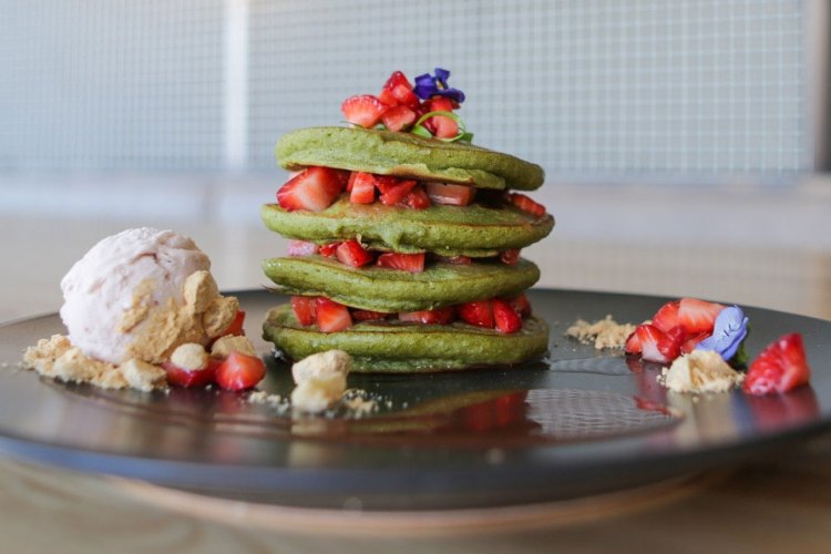 Matcha Mylkbar's matcha pancake stack.